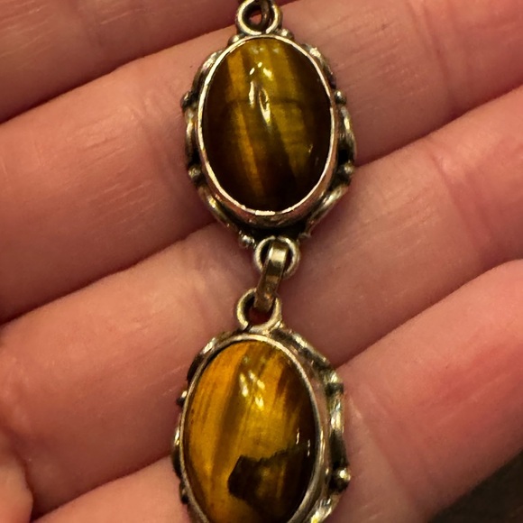 Elegant Silver and Tigers eye Stone Earrings - Picture 7 of 7